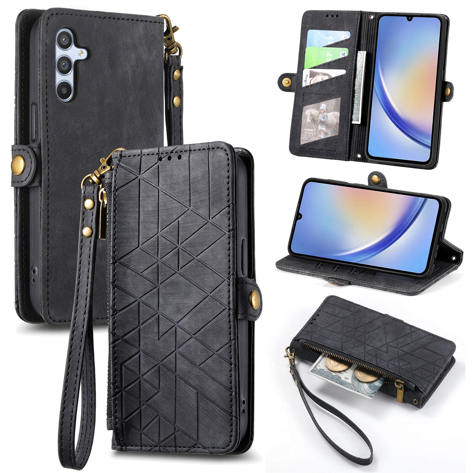 For Samsung Galaxy A55 5G Case Geometry Zipper Wallet Phone Leather Cover For Samsung Galaxy A55 5G Case Geometry Zipper Wallet Phone Leather Cover
